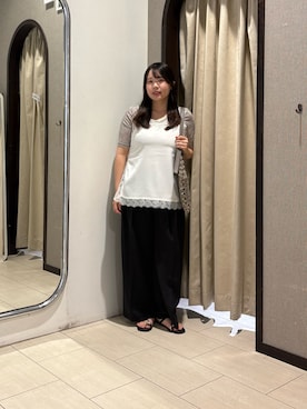「Thevon（ゼボン）のマットサテンレースキャミ（キャミソール、ホワイト系）」を使った、mayuuu528さん（レディース・158cm）の夏コーディネート