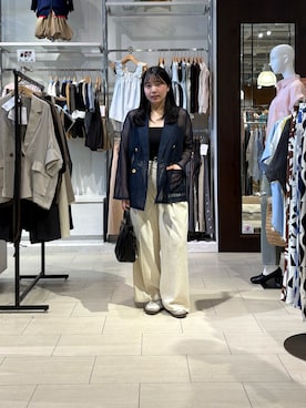 「Thevon（ゼボン）のGOLDボタンメッシュテーラードジャケット（テーラードジャケット、ブルー系）」を使った、mayuuu528さん（レディース・158cm）の春コーディネート
