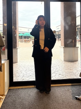 「Thevon（ゼボン）のアシメネックボタンリブニット（ニット/セーター、ホワイト系）」を使った、mayuuu528さん（レディース・158cm）の秋コーディネート