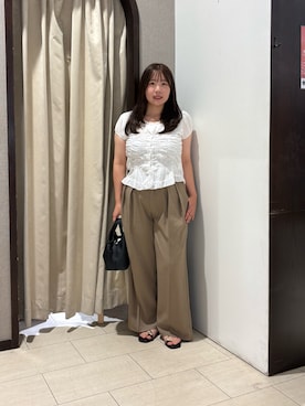 「Thevon（ゼボン）のくしゅくしゅシアーフレンチブラウス（シャツ/ブラウス、ホワイト系）」を使った、mayuuu528さん（レディース・158cm）の夏コーディネート