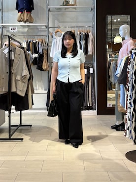 「Thevon（ゼボン）の2タックスラックス（その他パンツ、ブラック系）」を使った、mayuuu528さん（レディース・158cm）の春コーディネート