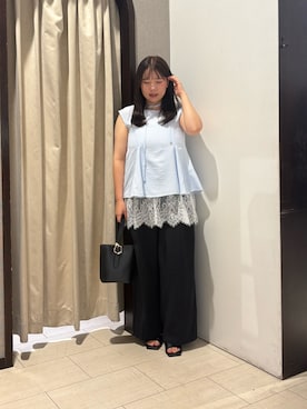 「Thevon（ゼボン）のペプラムブラウス×レースキャミセット（シャツ/ブラウス、ブルー系）」を使った、mayuuu528さん（レディース・158cm）の夏コーディネート