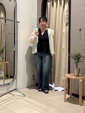 「Thevon（ゼボン）の【2サイズ展開】ペプラムシャーリングノースリセットアップ（つなぎ/オールインワン、ブラック系）」を使った、mayuuu528さん（レディース・158cm）の夏コーディネート