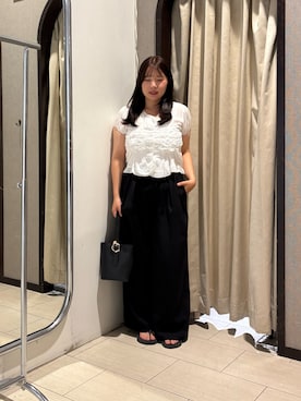 「Thevon（ゼボン）のくしゅくしゅシアーフレンチブラウス（シャツ/ブラウス、ホワイト系）」を使った、mayuuu528さん（レディース・158cm）の夏コーディネート