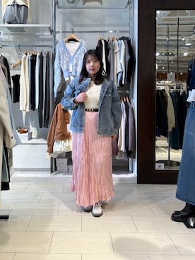 「Thevon（ゼボン）の袖先配色ヘンリーネックニット（ニット/セーター、ホワイト系）」を使った、mayuuu528さん（レディース・158cm）の春コーディネート