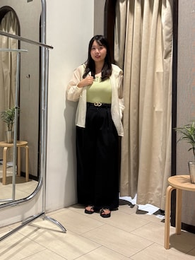 「Thevon（ゼボン）のスクエアヘンリーリブノースリニット（ニット/セーター、グリーン系）」を使った、mayuuu528さん（レディース・158cm）の夏コーディネート