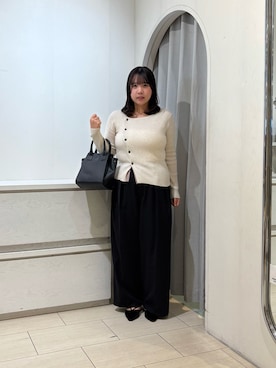 「Thevon（ゼボン）のアシメネックボタンリブニット（ニット/セーター）」を使った、mayuuu528さん（レディース・158cm）の秋コーディネート