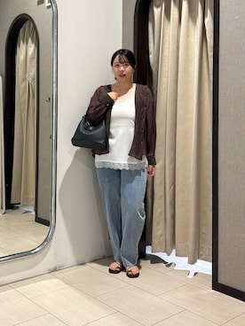 「Thevon（ゼボン）のGOLDボタンワッシャーシアーフードシャツ（シャツ/ブラウス、ブラウン系）」を使った、mayuuu528さん（レディース・158cm）の夏コーディネート
