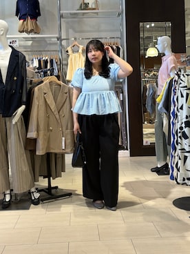 「Thevon（ゼボン）のスクエアネックバックリボンペプラムブラウス（シャツ/ブラウス、ブルー系）」を使った、mayuuu528さん（レディース・158cm）の春コーディネート