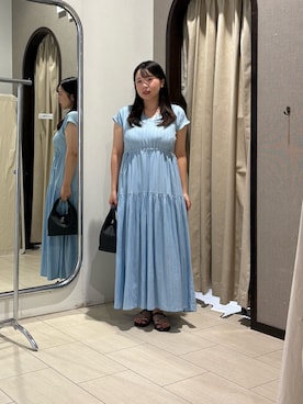 「Thevon（ゼボン）の楊柳ウエストドロストフレンチワンピース（ワンピース、ブルー系）」を使った、mayuuu528さん（レディース・158cm）の夏コーディネート