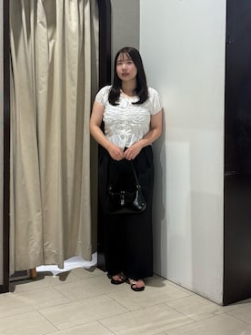 「Thevon（ゼボン）のくしゅくしゅシアーフレンチブラウス（シャツ/ブラウス、ホワイト系）」を使った、mayuuu528さん（レディース・158cm）の夏コーディネート