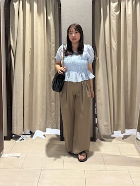 「Thevon（ゼボン）のギャザーシアーブラウス（シャツ/ブラウス、ブルー系）」を使った、mayuuu528さん（レディース・158cm）の夏コーディネート
