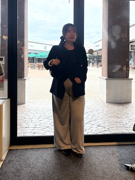 「Thevon（ゼボン）の前後2WAYギャザーインナー（Tシャツ/カットソー、ブラック系）」を使った、mayuuu528さん（レディース・158cm）の秋コーディネート