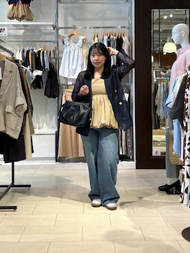 「Thevon（ゼボン）のGOLDボタンメッシュテーラードジャケット（テーラードジャケット、ブルー系）」を使った、mayuuu528さん（レディース・158cm）の春コーディネート