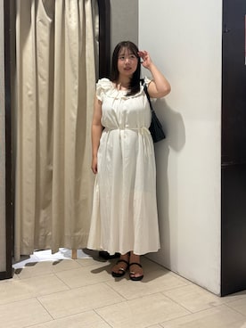 「Thevon（ゼボン）のフリルネックバックリボンフレアワンピース（ワンピース、ホワイト系）」を使った、mayuuu528さん（レディース・158cm）の夏コーディネート