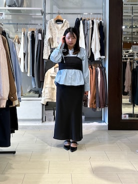 「Thevon（ゼボン）のビスチェ×袖リボンシャツ（シャツ/ブラウス、ブルー系）」を使った、mayuuu528さん（レディース・158cm）の春コーディネート