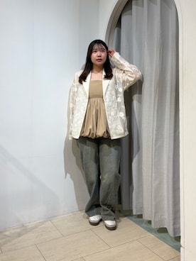 「Thevon（ゼボン）のバルーンキャミ（キャミソール、ベージュ系）」を使った、mayuuu528さん（レディース・158cm）の春コーディネート