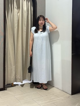 「Thevon（ゼボン）のフリルネックバックリボンフレアワンピース（ワンピース、ブルー系）」を使った、mayuuu528さん（レディース・158cm）の夏コーディネート
