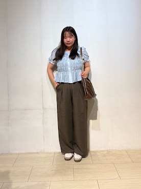 「Thevon（ゼボン）のギャザーシアーブラウス（シャツ/ブラウス、ブルー系）」を使った、mayuuu528さん（レディース・158cm）の秋コーディネート