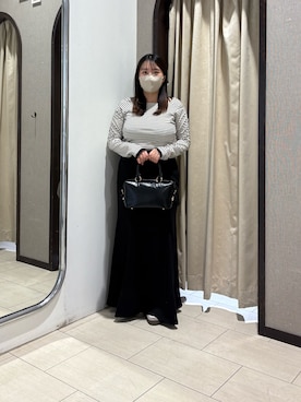 「Thevon（ゼボン）のスクエアネックパフスリーブリブプルオーバー（Tシャツ/カットソー、ホワイト系）」を使った、mayuuu528さん（レディース・158cm）の春コーディネート