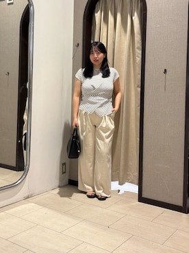 「Thevon（ゼボン）のアシメクロスフレンチニット（ニット/セーター、ホワイト系）」を使った、mayuuu528さん（レディース・158cm）の春コーディネート