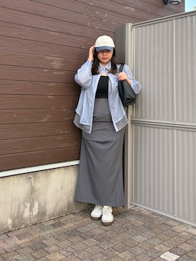 「Thevon（ゼボン）のバイカラーチュールレイヤードシャツ（シャツ/ブラウス、ブルー系）」を使った、mayuuu528さん（レディース・158cm）の春コーディネート