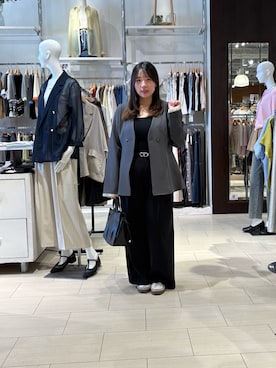 「Thevon（ゼボン）のカットリブカップ付きキャミ（キャミソール、ブラック系）」を使った、mayuuu528さん（レディース・158cm）の春コーディネート