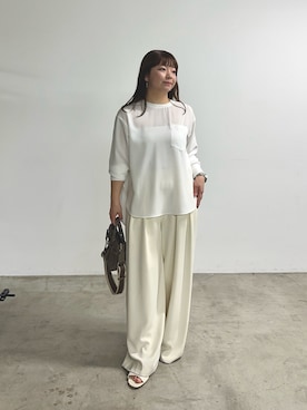 「RIVE DROITE（リヴドロワ）のジョーゼットポケットブラウス（シャツ/ブラウス、ホワイト系）」を使った、さこちゃんさん（レディース・155cm）の冬コーディネート