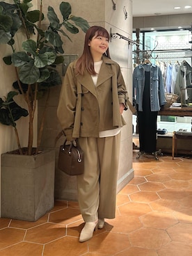 「RIVE DROITE（リヴドロワ）の【A・MONN(アモン)】ショートトレンチ（トレンチコート、ブラウン系）」を使った、さこちゃんさん（レディース・155cm）の冬コーディネート