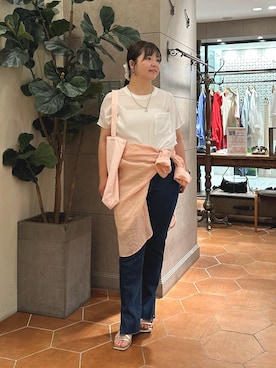 「アイテム（サンダル、ゴールド系）」を使った、さこちゃんさん（レディース・155cm）の夏コーディネート