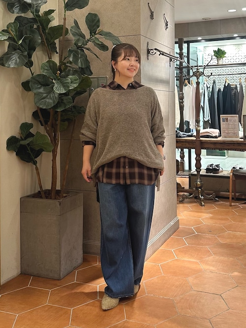 RIVE DROITE ウォッシュドチェックワイドシャツ　ベージュ　リヴドロワ ウォッシュドチェックワイドシャツ（シャツ/ブラウス）｜RIVE
