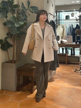 「アイテム（ピーコート、ベージュ系）」を使った、さこちゃんさん（レディース・155cm）の冬コーディネート