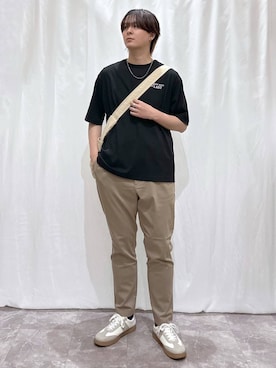 「GLOBAL WORK（グローバルワーク）のエアかるクラシックスニーカー/142642（スニーカー、ベージュ系）」を使った、kazuoさん（メンズ・182cm）の春コーディネート