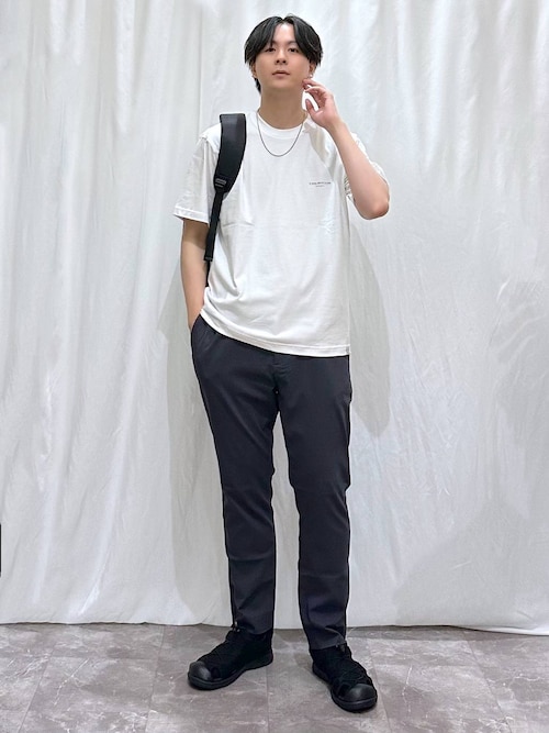 極美品【グローバルワーク】インディゴ　ノーカラー　パンツスーツ　ウエストゴム　L スゴラクストレッチスリムパンツ/975726（その他パンツ