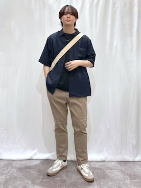 「GLOBAL WORK（グローバルワーク）のエアかるクラシックスニーカー/142642（スニーカー、ベージュ系）」を使った、kazuoさん（メンズ・182cm）の春コーディネート