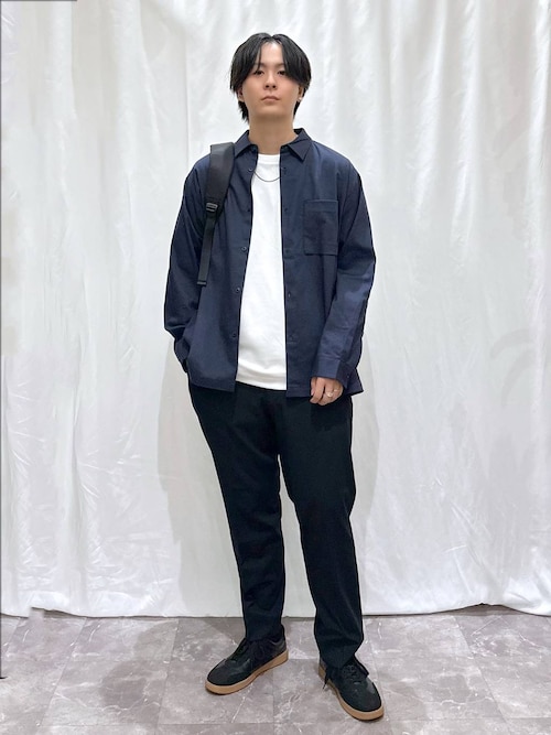 ダークデニム シャツとパンツのセット セットアップ 2点セット ビッグシルエットオープンカラー半袖シャツ