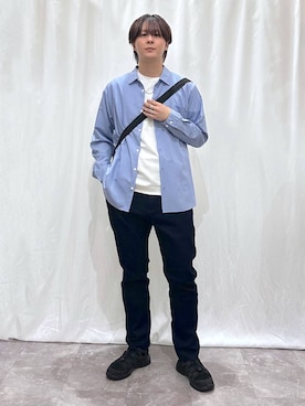 「GLOBAL WORK（グローバルワーク）の撥水ライト7ポケットショルダー/595522（ショルダーバッグ、ブラック系）」を使った、kazuoさん（メンズ・182cm）の春コーディネート