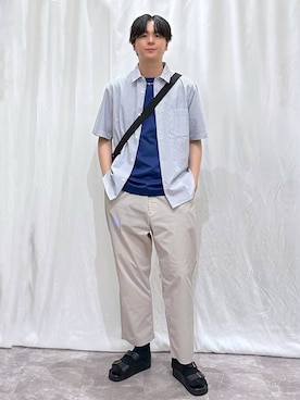 「アイテム（ショルダーバッグ）」を使った、kazuoさん（メンズ・182cm）の夏コーディネート