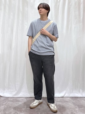 「GLOBAL WORK（グローバルワーク）のエアかるクラシックスニーカー/142642（スニーカー、ベージュ系）」を使った、kazuoさん（メンズ・182cm）の春コーディネート