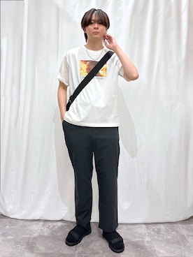 「GLOBAL WORK（グローバルワーク）の撥水ライト9ポケットショルダー/595521（ショルダーバッグ、ブラック系）」を使った、kazuoさん（メンズ・182cm）の春コーディネート
