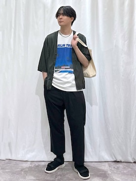 「アイテム（カーディガン/ボレロ）」を使った、kazuoさん（メンズ・182cm・20代）の夏コーディネート