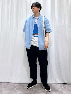 「アイテム（トートバッグ）」を使った、kazuoさん（メンズ・182cm）の夏コーディネート