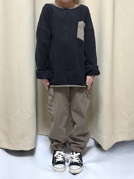 「アイテム（カーゴパンツ）」を使った、かとやまさん（キッズ・124cm・30代）の冬コーディネート