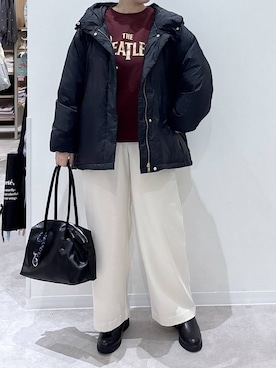 「GLOBAL WORK（グローバルワーク）のエアリュクスダウンフードブルゾン/495695（ダウンジャケット/コート）」を使った、かとやまさん（レディース・158cm）の秋コーディネート