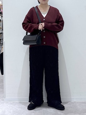 「GLOBAL WORK（グローバルワーク）のジャガードイージーパンツ/1052073（その他パンツ、ブラック系）」を使った、かとやまさん（レディース・158cm）の秋コーディネート