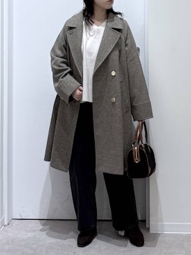 「リラックス」｜「アイテム（チェスターコート）」を使った、かとやまさん（レディース・158cm）の秋コーディネート