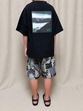 「GLOBAL WORK（グローバルワーク）のサラサラ快適DRYプリント/637855（Tシャツ/カットソー、ブラック系）」を使った、かとやまさん（レディース・158cm）の夏コーディネート