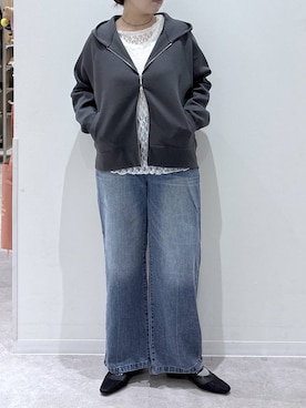 「GLOBAL WORK（グローバルワーク）のダンボールZIPパーカー/1054524（パーカー、グレー系）」を使った、かとやまさん（レディース・158cm）の秋コーディネート