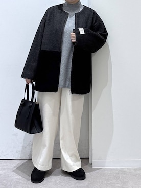 「アイテム（ノーカラージャケット）」を使った、かとやまさん（レディース・158cm）の冬コーディネート