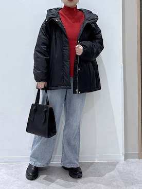 「GLOBAL WORK（グローバルワーク）のエアリュクスダウンフードブルゾン/495695（ダウンジャケット/コート）」を使った、かとやまさん（レディース・158cm）の秋コーディネート